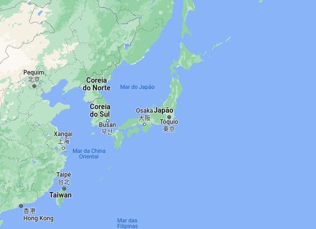 Japão no mapa. Fonte Google Maps.